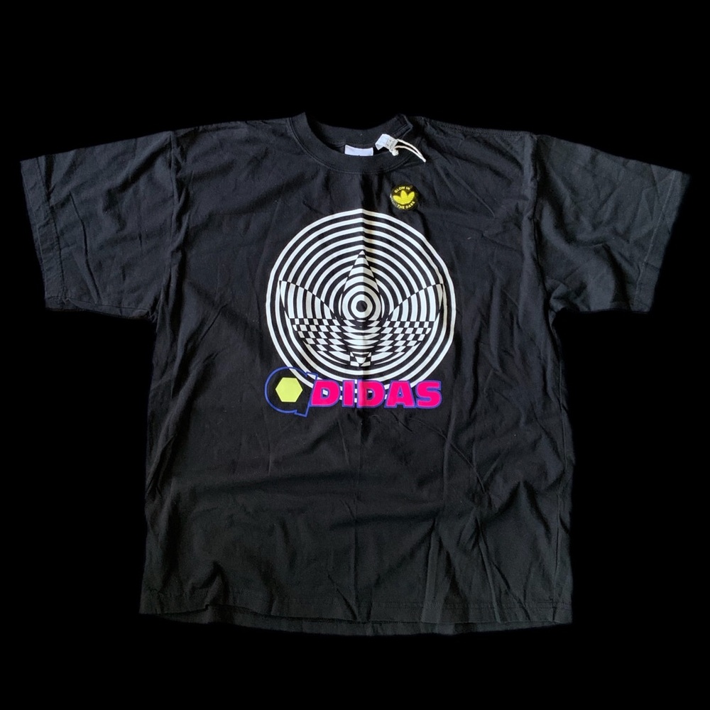 adidas Black Tee with Pink and Yellow Accent Graphic